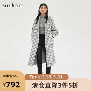 谜底2022冬季 两面穿毛呢大衣宽松绑带格子双面呢女229MD6227 新款