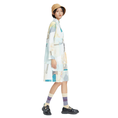 谜底2022秋季款纯棉法式复古印花宽松气质白色连衣裙女228ML6176