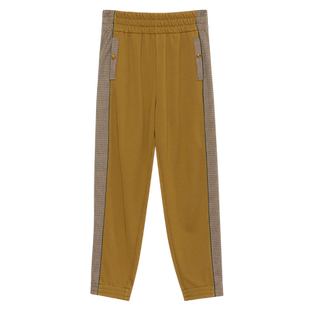 谜底休闲裤女2023秋新款复古拼接宽松百搭松紧腰九分裤233MK1064