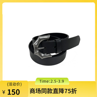 谜底牛皮革皮带2025春季新品复古风百搭特色扣头腰带女251MQ0406