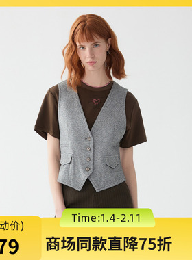 谜底西装马甲女2025秋季新款复古风V领修身高腰短款马夹257MM7727