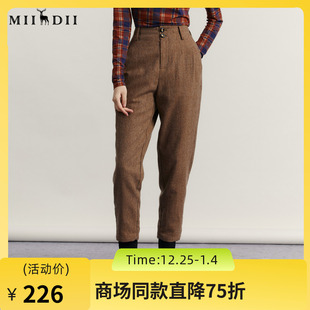 复古百搭保暖九分裤 新品 女234MK1529 女士2023冬季 谜底毛呢萝卜裤