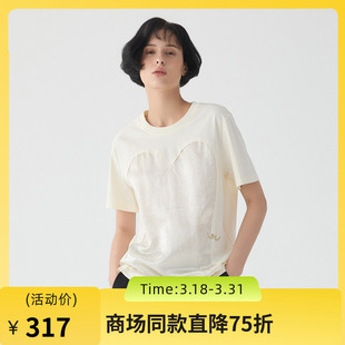 复古风印花拼接百搭宽松上衣251MT0147 新品 谜底T恤短袖 女2025春季