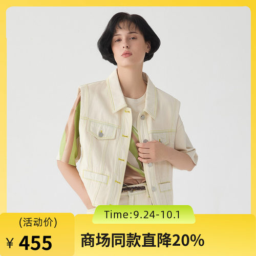 100%棉牛仔马甲，复古留白洗水