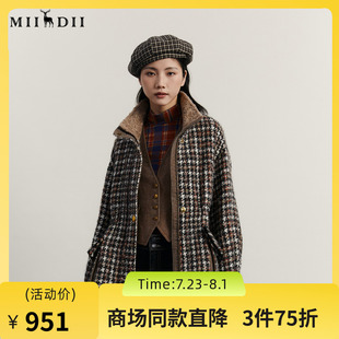 谜底粗花呢大衣女2023冬季 外套234MD1479 新品 复古绣花宽松中长款