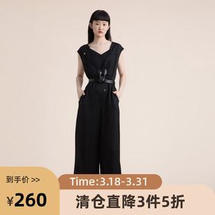 女222GK0606 领氨丝阔腿连体裤 谜底2022夏季 质感双排扣西装