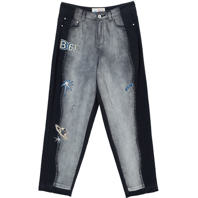 谜底秋装女复古破洞休闲萝卜裤宽松牛仔裤显瘦直筒裤子227MK6119