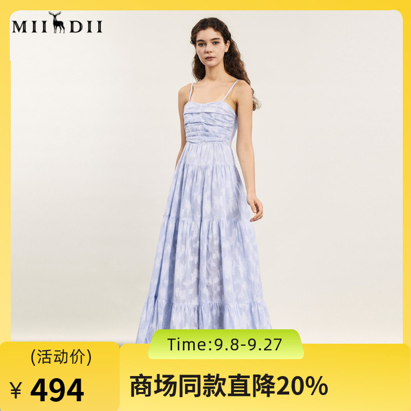 谜底细吊带连衣裙2024夏季新品浪漫度假风提花亲肤长裙242ML0532图片