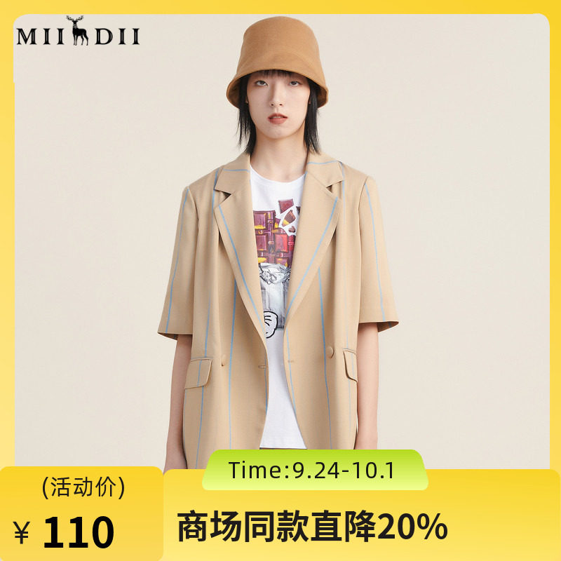 【高端系列】谜底西装2022秋款竖条纹双排扣短袖外套女223GW1060图片