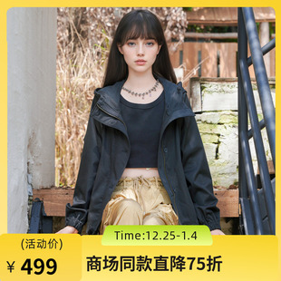 休闲百搭宽松夹克257MW7844 新款 谜底连帽短款 风衣外套女2025秋季