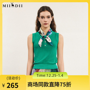 241MZ0337 复古可拆卸丝巾领毛衫 谜底套头针织上衣无袖 女2024春款