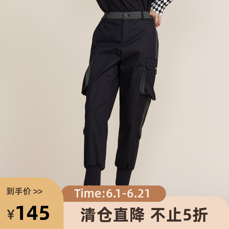 MIIDII谜底2022春秋款帅气时尚拼接束脚工装裤女休闲裤221MK0035
