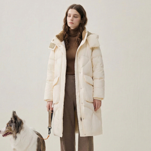 谜底加厚羽绒服女2025秋季新款气质长款连帽鸭绒面包服257MY8803