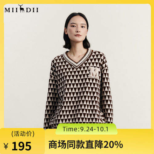 谜底V领套头卫衣女2023
