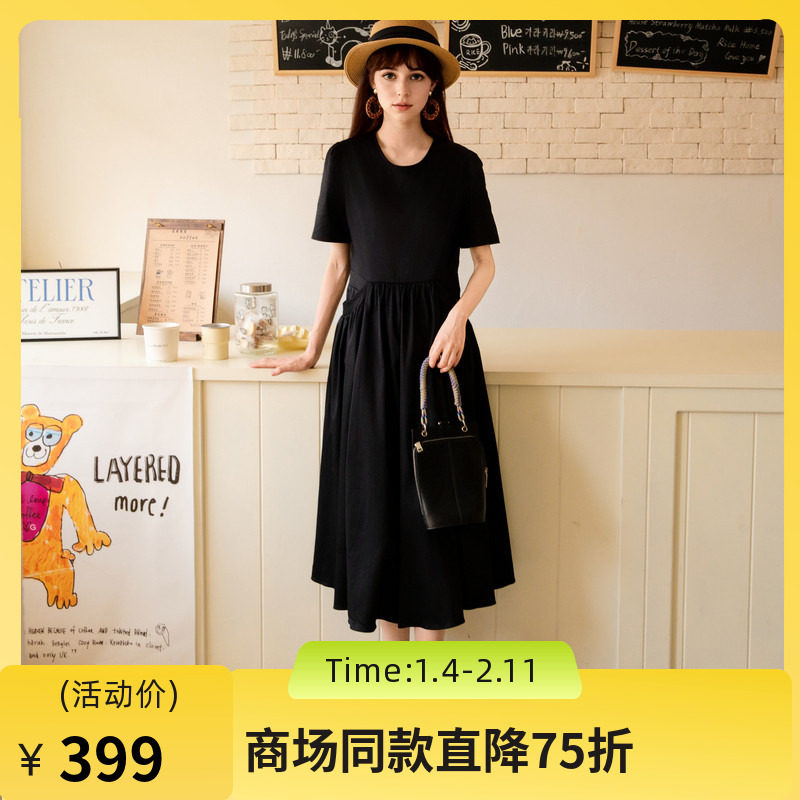 谜底小黑裙连衣裙2025夏季新款简约圆领大摆中长裙短袖256ML6501,女装/女士精品,连衣裙,淘宝优惠券,粉丝福利购,淘宝优惠卷