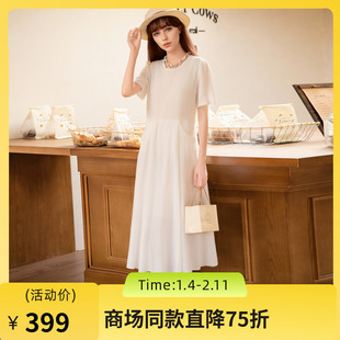 谜底连衣裙短袖女2025夏季新款极简风纯色中长裙大摆裙256ML6503