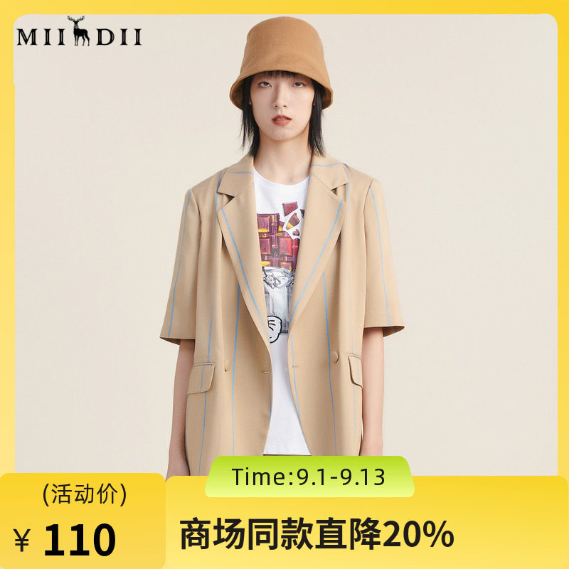 【高端系列】谜底西装2022秋款竖条纹双排扣短袖外套女223GW1060图片
