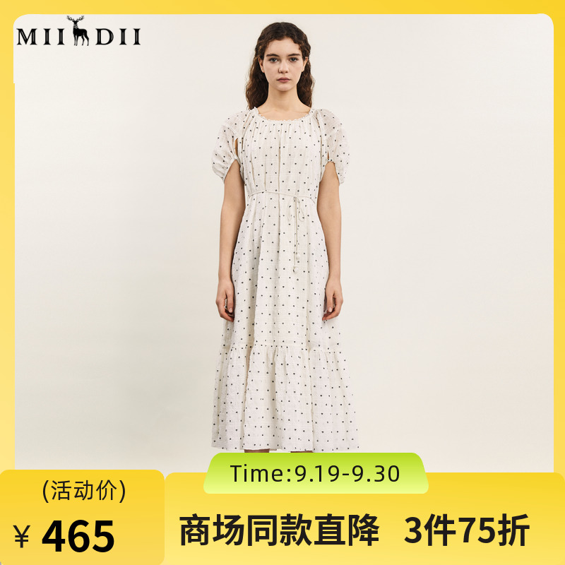 谜底连衣裙短袖女2024夏季新品小清新浪漫植绒提花长裙242ML0578