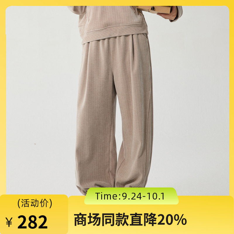 谜底休闲裤女2024冬新品运动风松紧腰厚款宽松束脚卫裤244MK1610图片