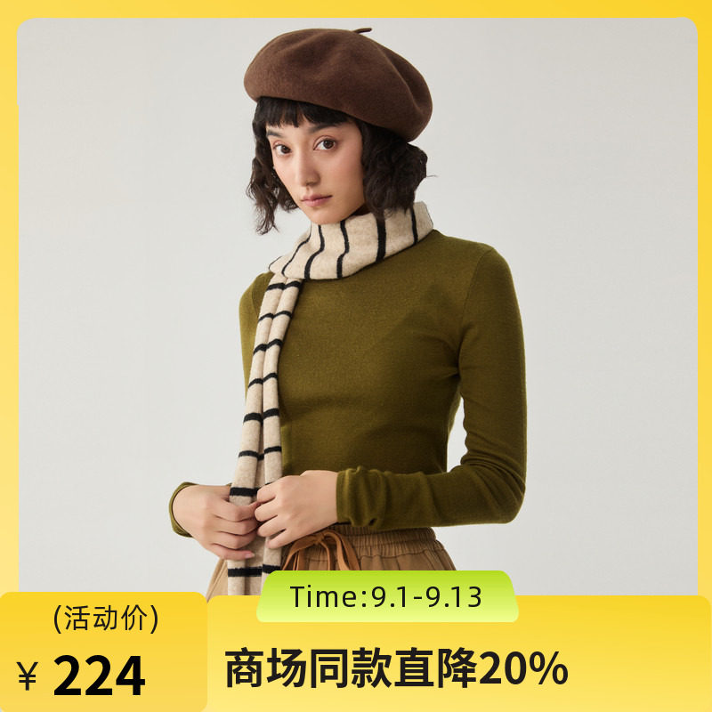 谜底套头针织衫女2024冬新品极简风圆领亲肤修身打底衫244MZ1892图片