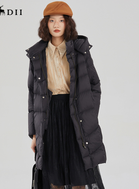 谜底中长款羽绒服女2023冬新款时尚连帽厚款鸭绒面包服239MY7302