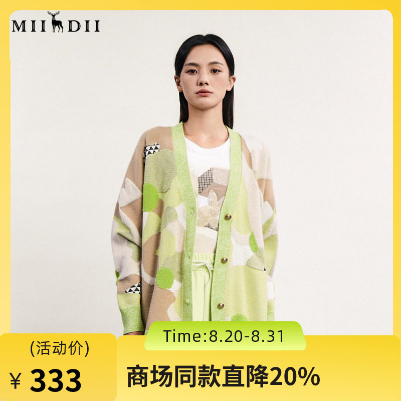 谜底中长款针织开衫女2024春季新款复古风V领单排扣毛衫241MZ0301图片