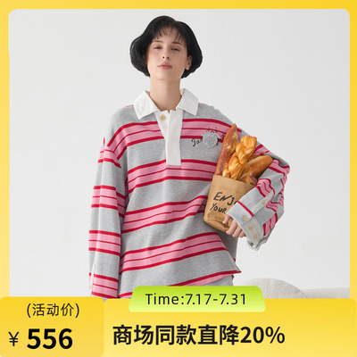谜底条纹POLO衫上衣女2025春季新品学院风百搭宽松卫衣251MV0070