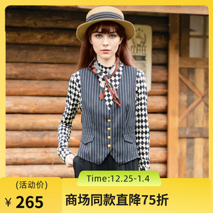 马夹257MM7722 复古风通勤条纹修身 谜底无领西装 马甲女2025秋新款