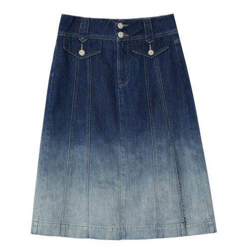 谜底牛仔半身裙女2023夏季新款水洗渐变色A型长款牛仔裙232MB0554