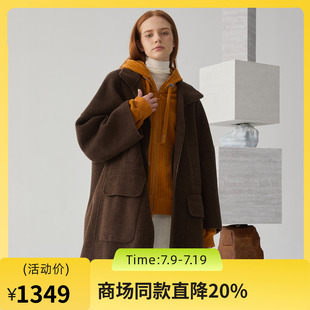 谜底呢子大衣女2024冬季新品时尚翻领大廓形中长款毛呢244GD1482