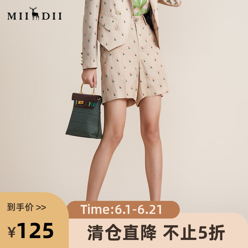MIIDII谜底2022春秋高级感OL风质感提花西裤西装短裤女221GK0021