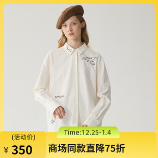 休闲落肩袖 新品 字母刺绣衬衣244MC1691 女2024冬季 谜底大廓形衬衫