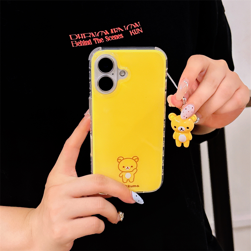 简约纯色可爱卡通轻松熊适用苹果16手机壳iphone15promax带挂坠13新款14promax少女心iphone16全包防摔保护套