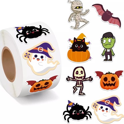 500张/卷万圣节可爱鬼怪贴纸烘焙糖果diy手账手工礼盒装饰标签贴