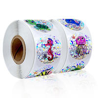 500 rolls of laser Marine biological stickers, reward chart, gift box, packaging, sealing decoration, self-adhesive label, waterproof thumbnail 3