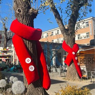 2026新年大树围巾装饰春节户外布置拍照摆件大树装饰美陈打卡围巾