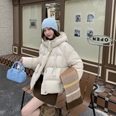 新款 HRF117泡芙羽绒服女短款 2025冬季 90白鸭绒连帽厚面包服外套