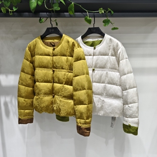 白鸭绒暗花圆领新中式国风短款羽绒服2025冬季新款休闲宽松外套