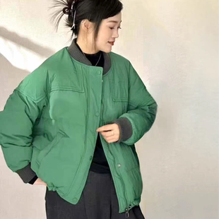 亮色棒球羽绒服女冬季2025新款短款面包服韩系宽松90白鸭绒厚外套