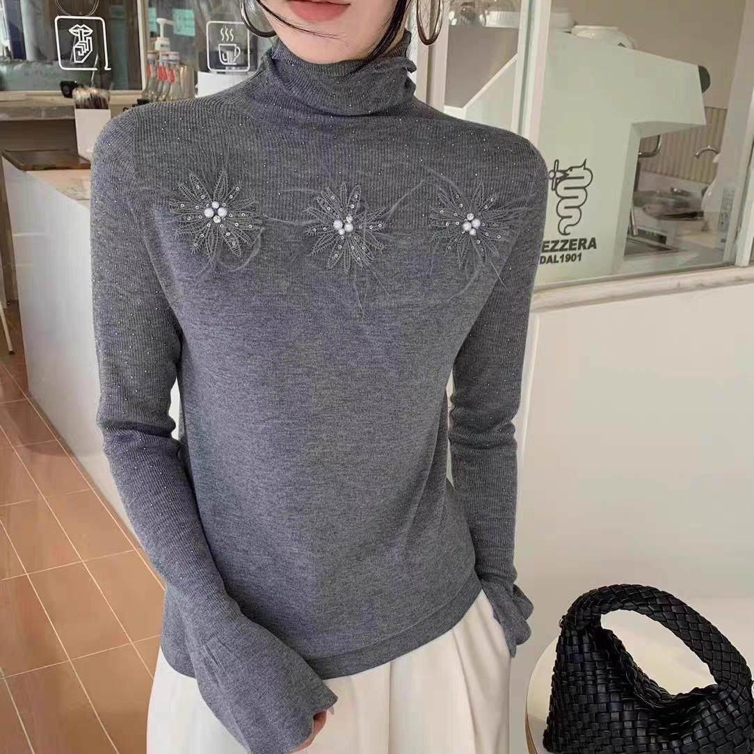 欧洲站2024冬季女高领毛针织衫