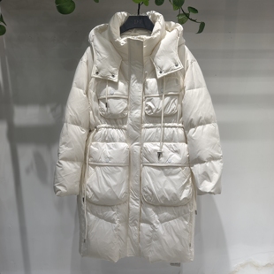 中长款羽绒服女2025年新款冬季收腰显瘦白鸭绒时尚连帽小个子外套