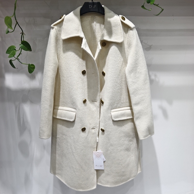 米色英伦风双面羊绒大衣女2025年冬季新款高端双排扣羊毛呢子外套