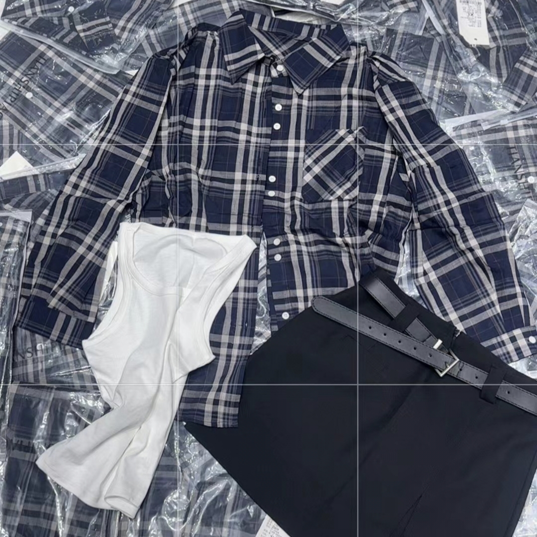 商场同款纯棉格子衬衫