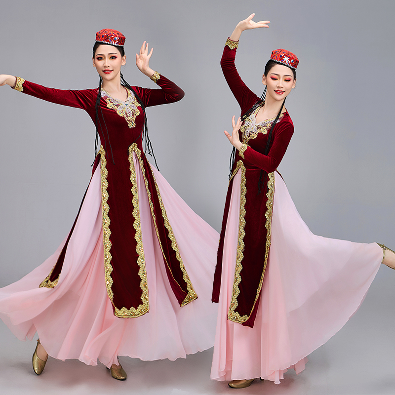 新疆开场舞蹈演出服装维吾尔族少数民族表演服艺考练习舞蹈大摆裙