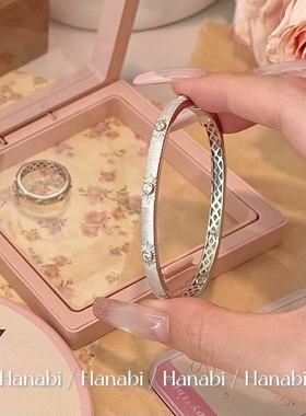 ＜花火商店＞至上系列 超细腻拉丝锆石通体925银手镯戒指