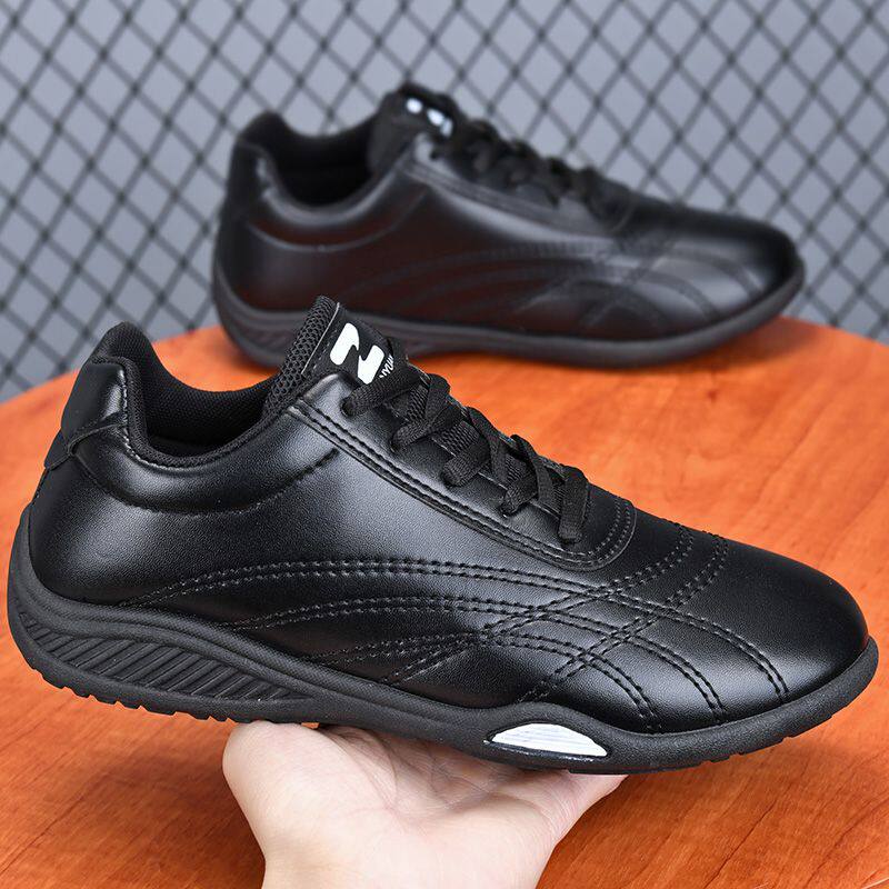 新款男鞋百搭休闲鞋商务皮面男士跑步运动鞋防滑软底工作透气鞋子