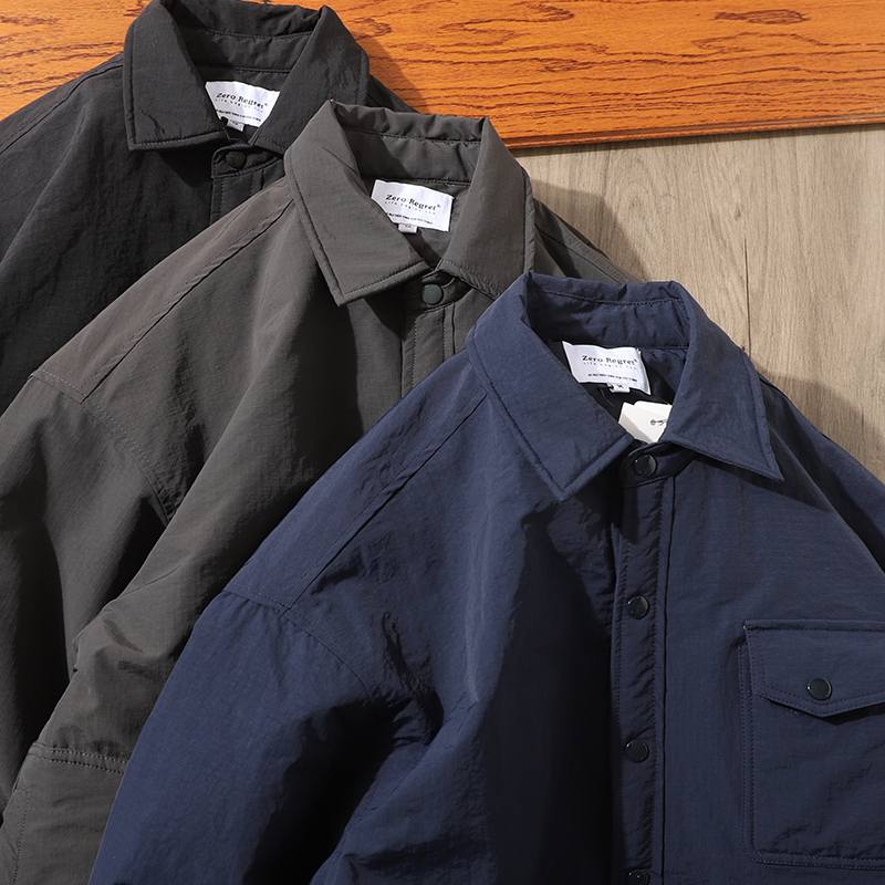 日单防水绗缝夹棉宽松翻领棉服潮