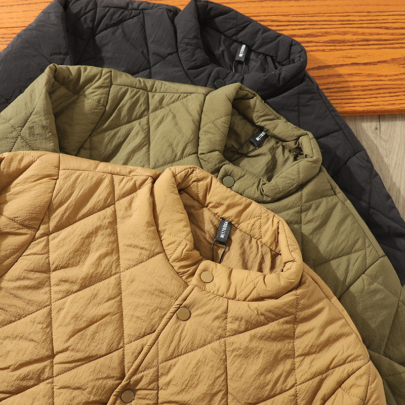 意式轻奢！日单复古户外桑蚕丝+羊毛填充菱形格绗棉小立领棉衣潮,男装,棉衣,淘宝优惠券,粉丝福利购,淘宝优惠卷