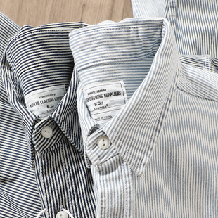 日系文艺复古纯棉水洗宽松条纹牛仔长袖 男雅痞休闲百搭衬衣潮 衬衫