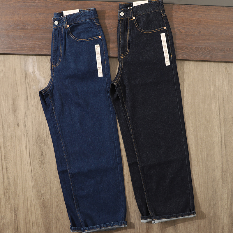 外贸男装纯棉港风宽松阔腿牛仔裤